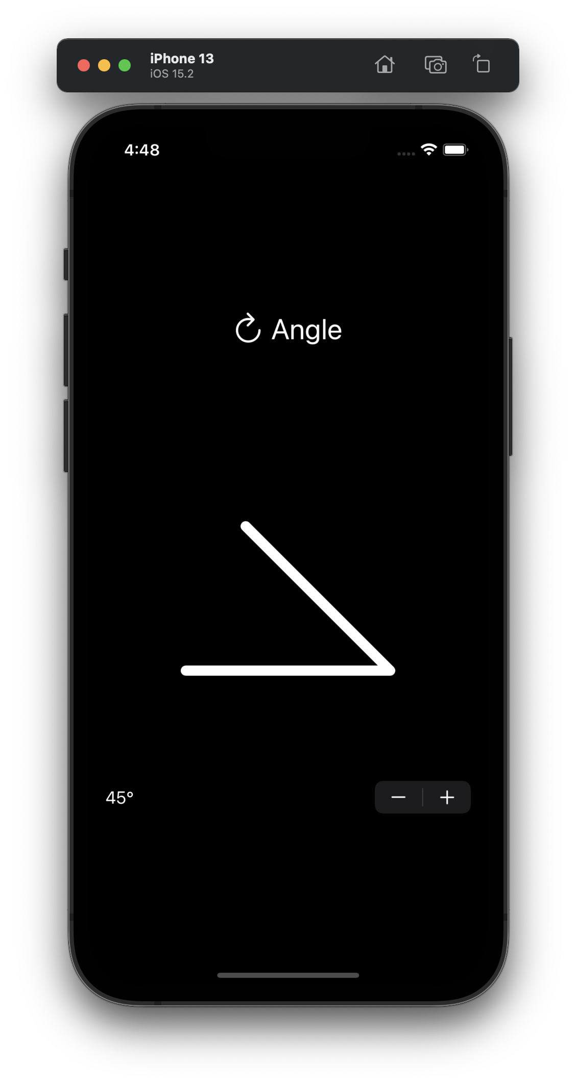 Screenshot showing angle input control in dark mode